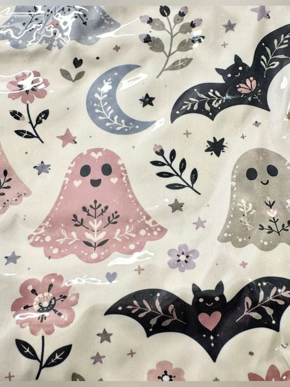 New Halloween Pastel Ghosts, Bats, Flowers PVC Handbag Purse Tote Bag w/ Charm